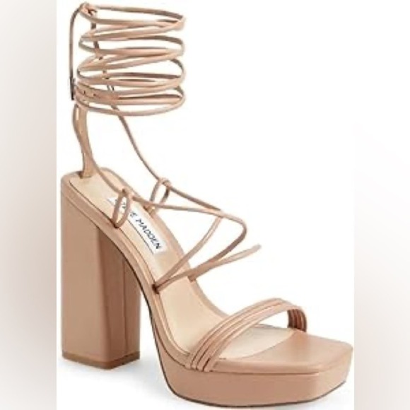 Steve Madden Nude Manzie Platform Ankle Tie Sandal Size 10 NWOT - Picture 1 of 10